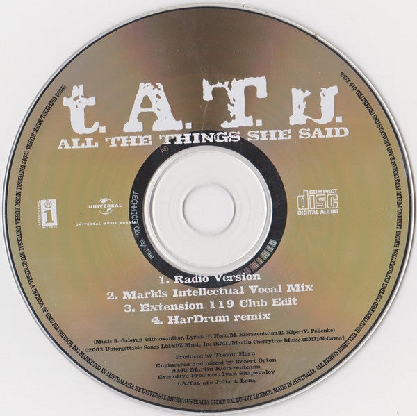 t.A.T.u. : All The Things She Said (CD, Maxi)
