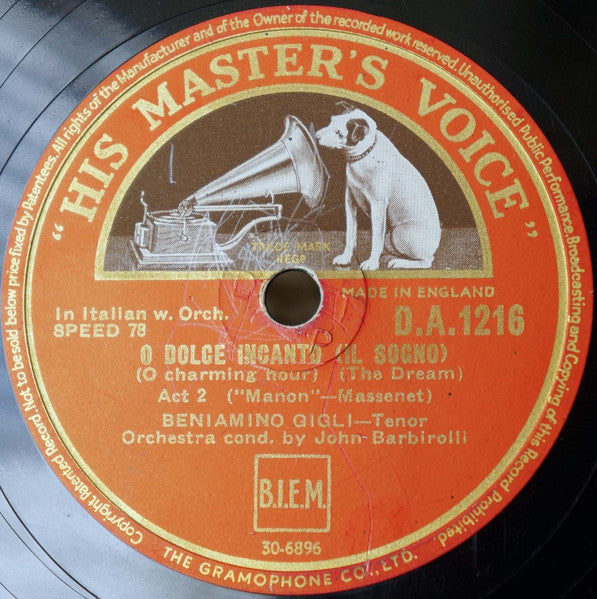 Beniamino Gigli : O Dolce Incanto (Il Sogno) / Mi Par D'Udir Ancora (Shellac, 10", RP, DTP)