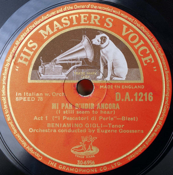 Beniamino Gigli : O Dolce Incanto (Il Sogno) / Mi Par D'Udir Ancora (Shellac, 10", RP, DTP)