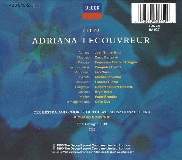Francesco Cilea - Joan Sutherland, Carlo Bergonzi, Leo Nucci, Cleopatra Ciurca, Francesco Ellero D'Artegna, Michel Sénéchal, The Welsh National Opera Orchestra And Welsh National Opera Chorus, Richard Bonynge : Adriana Lecouvreur  (2xCD, Album + Box, Sli)