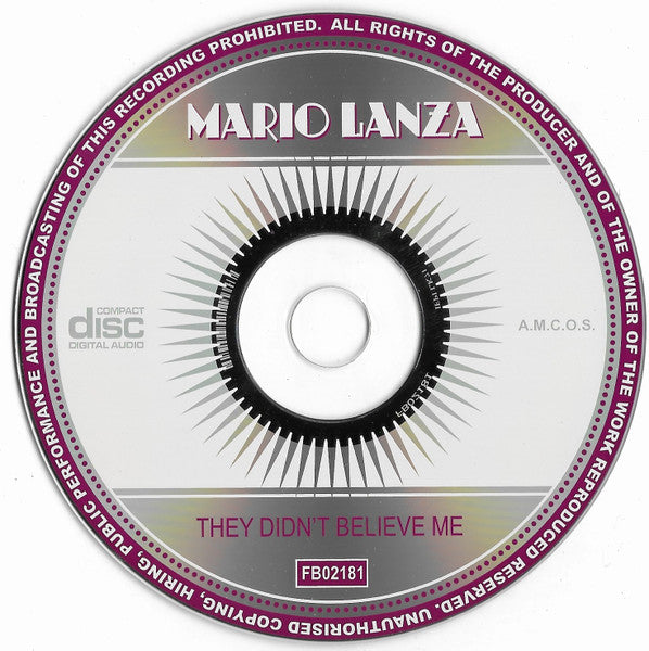 Mario Lanza : They Didn't Believe Me (CD, Comp, RM)