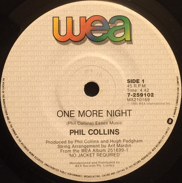 Phil Collins : One More Night (7", Single)