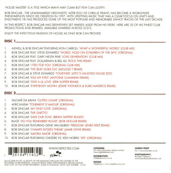 Bob Sinclar : House Masters (2xCD, Comp)