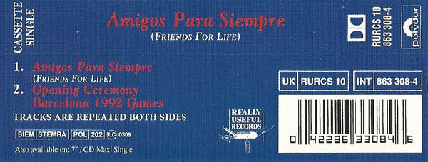 José Carreras & Sarah Brightman : Amigos Para Siempre (Friends For Life) (Cass, Single, Dol)