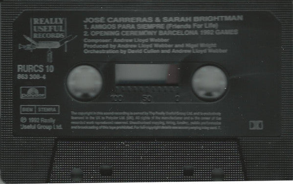 José Carreras & Sarah Brightman : Amigos Para Siempre (Friends For Life) (Cass, Single, Dol)