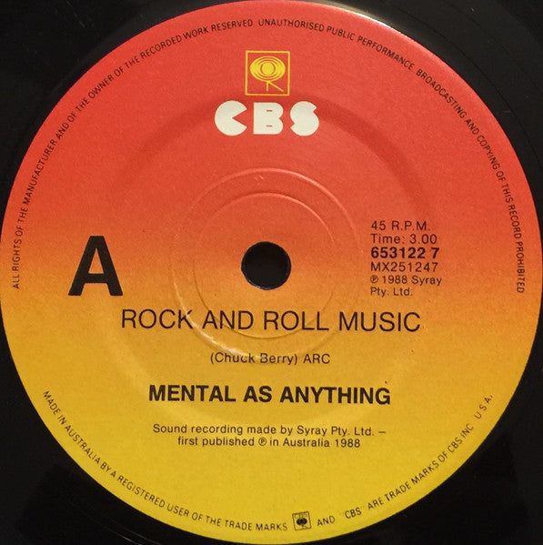 Mental As Anything : Rock And Roll Music (7", Single)