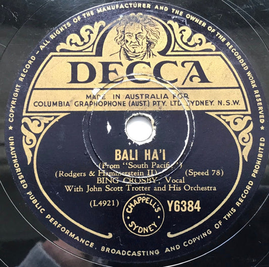 Bing Crosby With John Scott Trotter And His Orchestra : Bali Ha'i / Some Enchanted Evening (Shellac, 10")