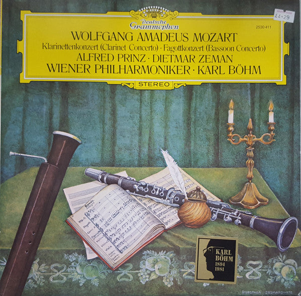 Wolfgang Amadeus Mozart, Alfred Prinz ∙ Dietmar Zeman, Wiener Philharmoniker ∙ Karl Böhm : Klarinettenkonzert (Clarinet Concerto) ∙ Fagottkonzert (Bassoon Concerto) (LP, RE)
