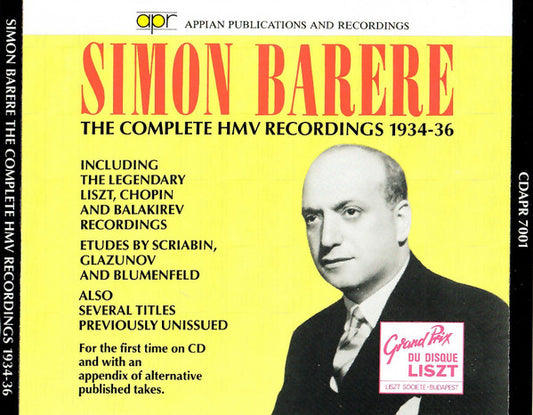 Simon Barere : The Complete HMV Recordings 1934-1936 (2xCD, Comp, Mono)