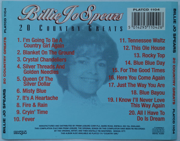 Billie Jo Spears : 20 Country Greats (CD, Comp, RM)