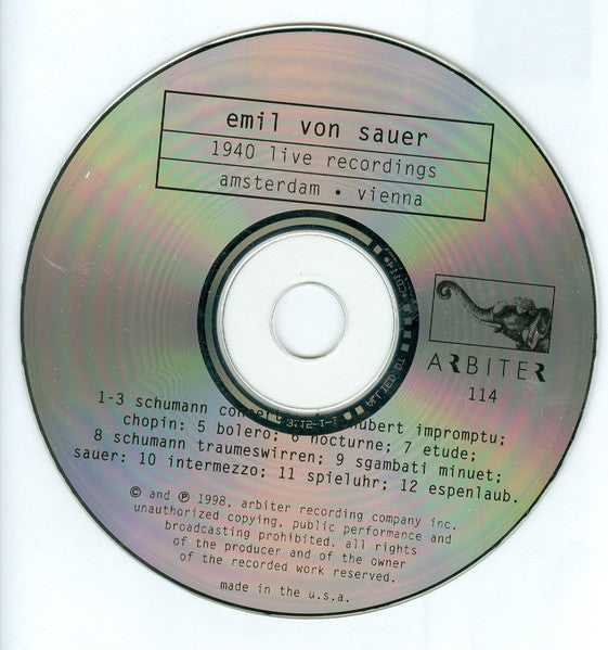 Emil Von Sauer : 1940 Live Recordings (Amsterdam & Vienna) (CD, Album, Mono)