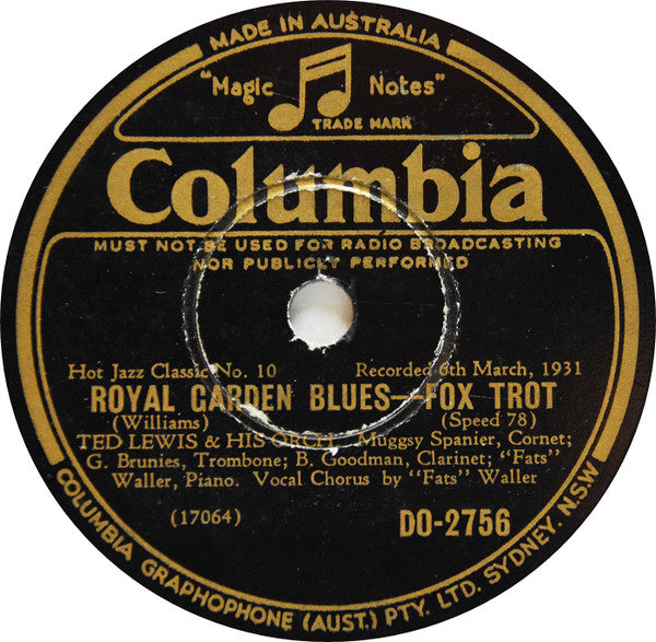 Ted Lewis & His Orch.* : Royal Garden Blues / Dallas Blues (Shellac, 10")