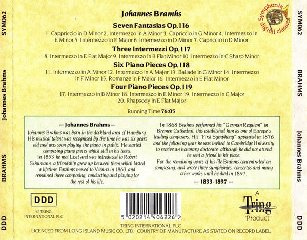 Johannes Brahms, European Philharmonic Orchestra (2), Richard North (6) : Brahms (CD)