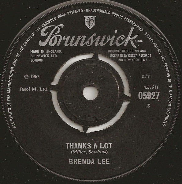 Brenda Lee : Thanks A Lot (7", Single)