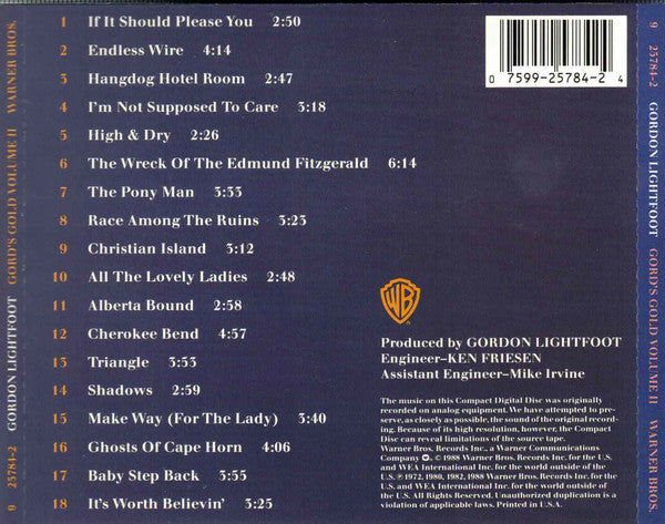Gordon Lightfoot : Gord's Gold, Volume II (CD, Album, RP)