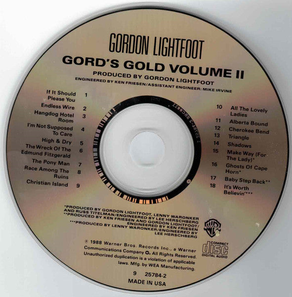 Gordon Lightfoot : Gord's Gold, Volume II (CD, Album, RP)