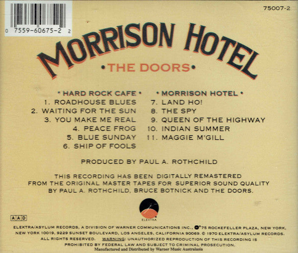 The Doors : Morrison Hotel (CD, Album, RE)