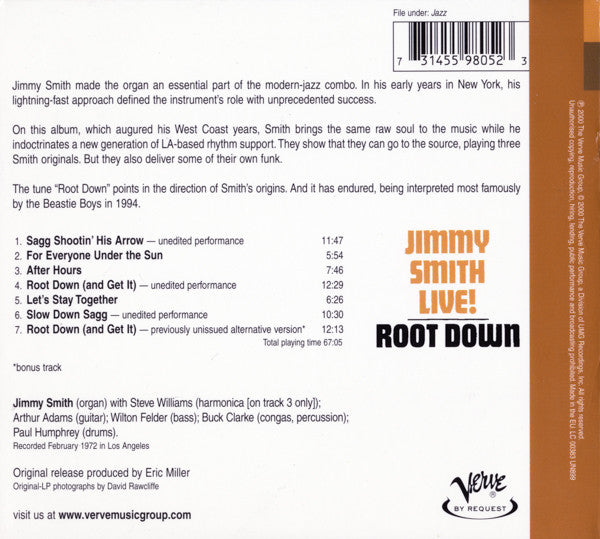 Jimmy Smith : Root Down - Jimmy Smith Live! (CD, Album, RE, RM, Dig)