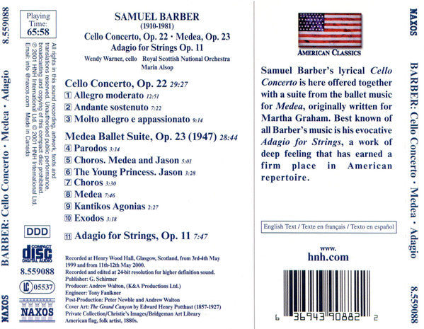 Samuel Barber - Wendy Warner, Royal Scottish National Orchestra, Marin Alsop : Orchestral Works, Volume 2 - Cello Concerto • Medea (Suite) • Adagio For Strings (CD, Album)