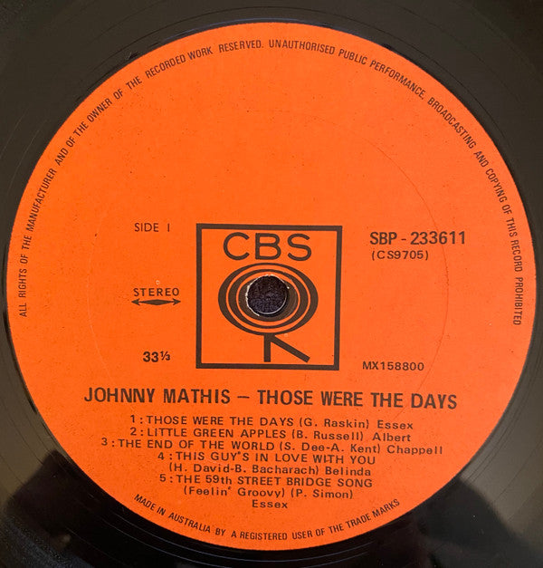 Johnny Mathis : Those Were The Days (LP, Album)