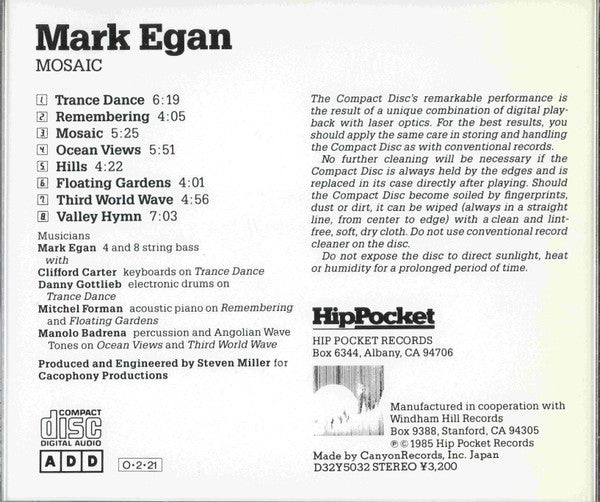Mark Egan : Mosaic (CD, Album)
