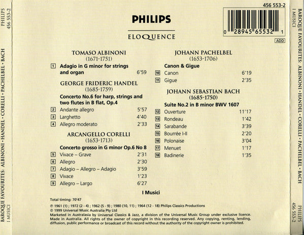 Tomaso Albinoni, Georg Friedrich Händel, Arcangelo Corelli, Johann Pachelbel, Johann Sebastian Bach, I Musici : Baroque Favourites (CD, Comp)