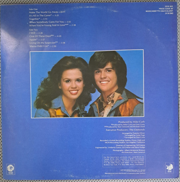 Donny & Marie Osmond : Make The World Go Away (LP, Album, Lam)