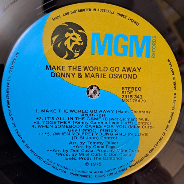 Donny & Marie Osmond : Make The World Go Away (LP, Album, Lam)