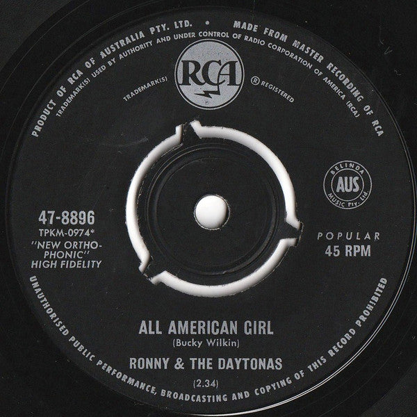 Ronny & The Daytonas : All American Girl (7", Single)