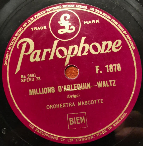 Orchestra Mascotte : Millions D'Arlequin / Mimosa (Shellac, 10")