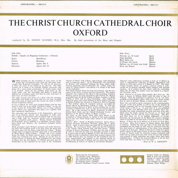 The Choir Of Christ Church Cathedral, Oxford* : Choir Of Christ Church Cathedral, Oxford (LP, Album, Mono, Club)