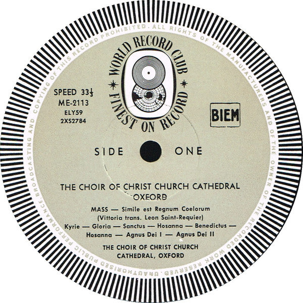 The Choir Of Christ Church Cathedral, Oxford* : Choir Of Christ Church Cathedral, Oxford (LP, Album, Mono, Club)