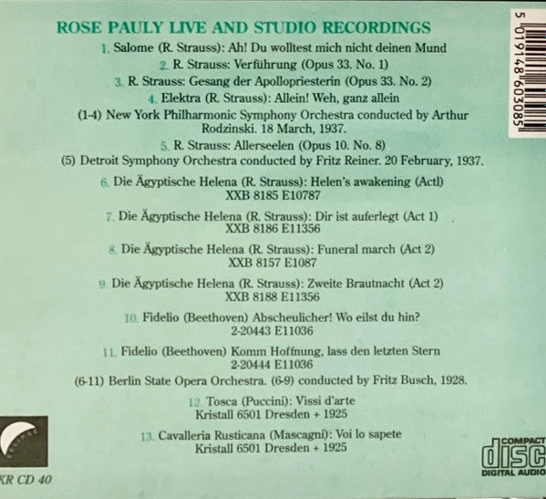 Rose Pauly : Live And Complete Studio Recordings (CD, Comp)