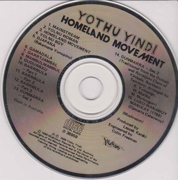 Yothu Yindi : Homeland Movement (CD, Album)