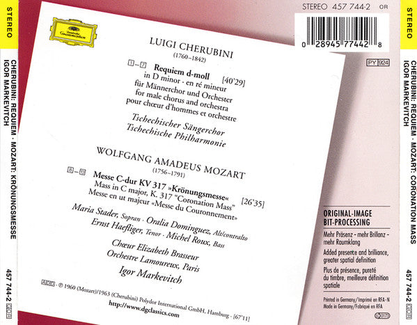 Cherubini*, Mozart* - Maria Stader · Oralia Dominguez · Ernst Haefliger · Michel Roux, Igor Markevitch : Cherubini: Requiem / Mozart: Krönungsmesse = Coronation Mass (CD, Comp, RM)