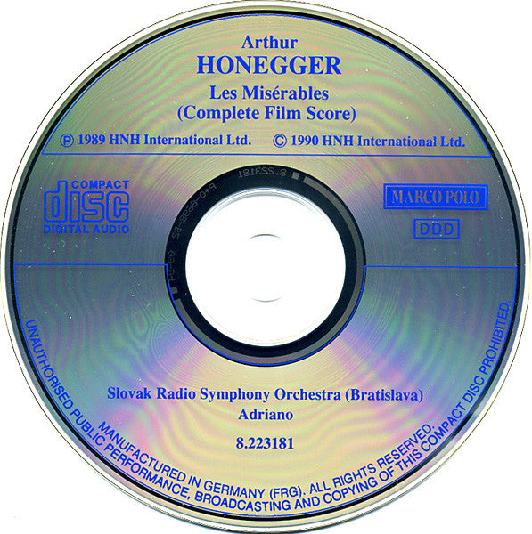 Arthur Honegger - Slovak Radio Symphony Orchestra (Bratislava)*, Adriano (3) : Les Misérables (Complete Film Score) (CD, Album)