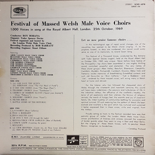 Festival Choir Of 1000 Welsh Male Voices : Festival Of Massed Welsh Male Voice Choirs (LP)