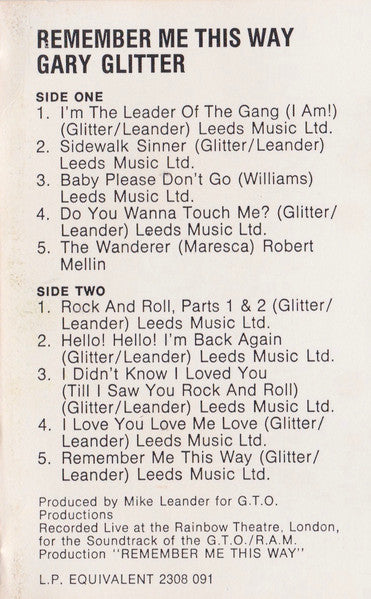 Gary Glitter : Remember Me This Way (Cass, Album)