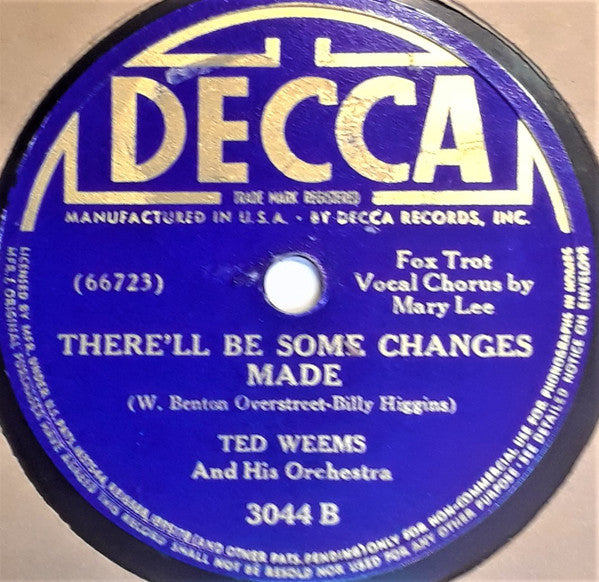 Ted Weems And His Orchestra : Moonlight / There'll Be Some Changes Made (Shellac, 10")