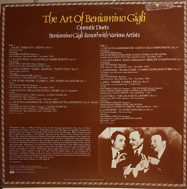 Beniamino Gigli : The Art of Beniamino Gigli Operatic Duets (LP, Comp, Mono)