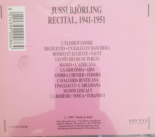 Jussi Björling : Recital,1941-1951 (CD, Comp)
