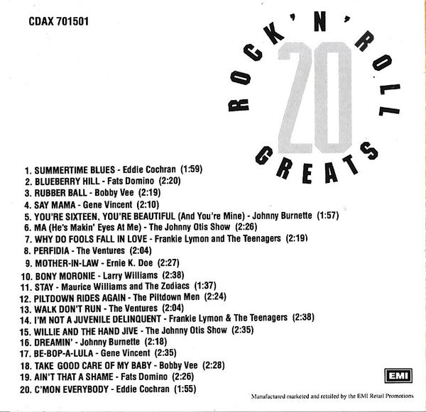 Various : 20 Rock 'N' Roll Greats (CD, Comp)