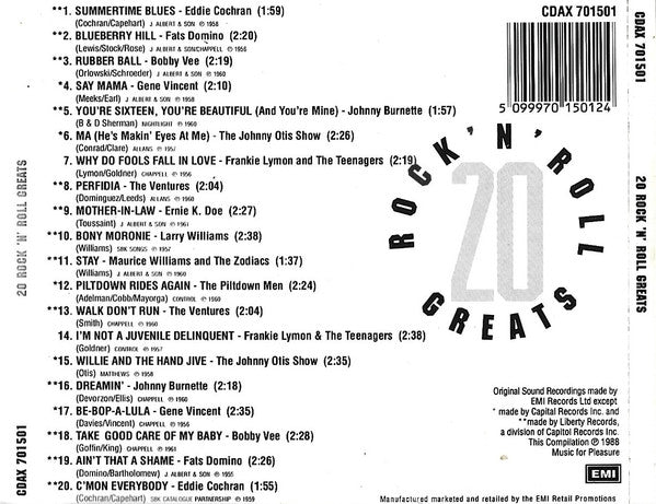 Various : 20 Rock 'N' Roll Greats (CD, Comp)