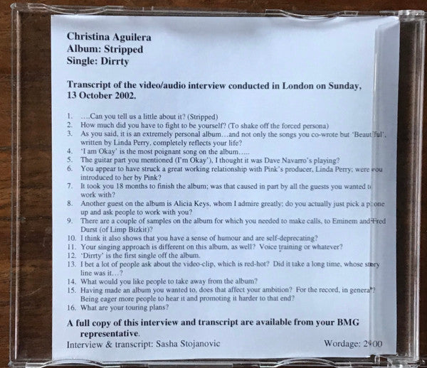 Christina Aguilera : Generic Interview Disc (CD, Promo, Transcription)