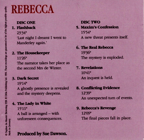 Daphne Du Maurier Read By Jenny Agutter With Simon Williams (23) : Rebecca (2xCD)