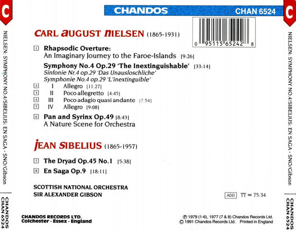 Nielsen*, Sibelius* / Scottish National Orchestra*, Sir Alexander Gibson* : Nielsen: Symphony No. 4 / Sibelius: En Saga (CD, Album, Comp)