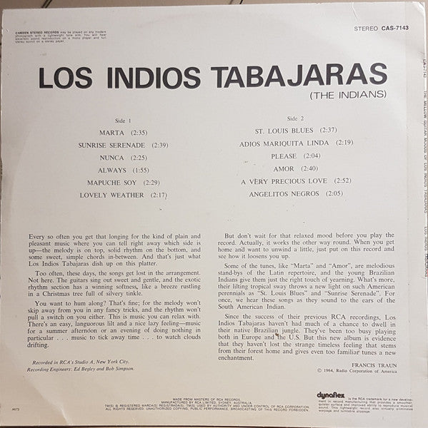 Los Indios Tabajaras : The Mellow Guitar Moods Of Los Indios Tabajaras (LP, Album)