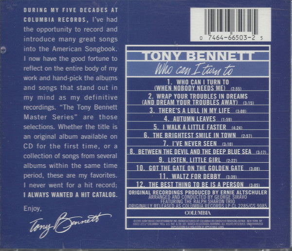 Tony Bennett : Who Can I Turn To (CD, Album, RE, RM)