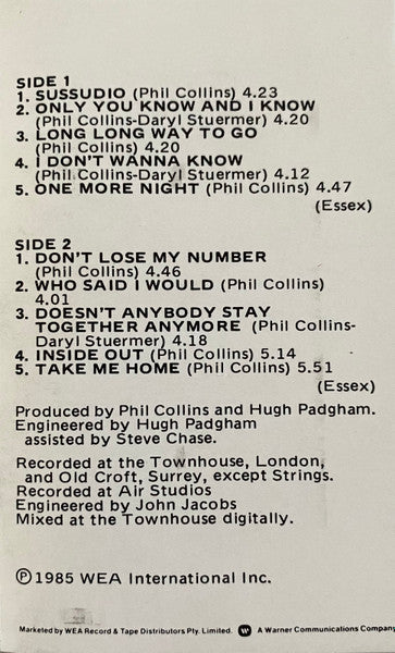 Phil Collins : No Jacket Required (Cass, Album, Bla)