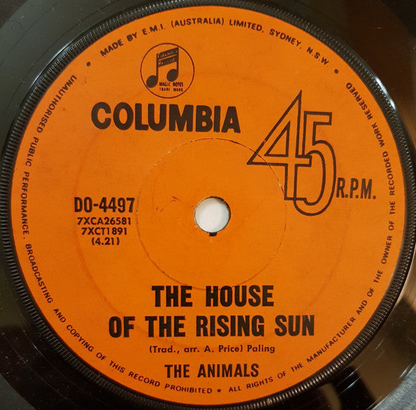 The Animals : The House Of The Rising Sun (7", Single, Mono)